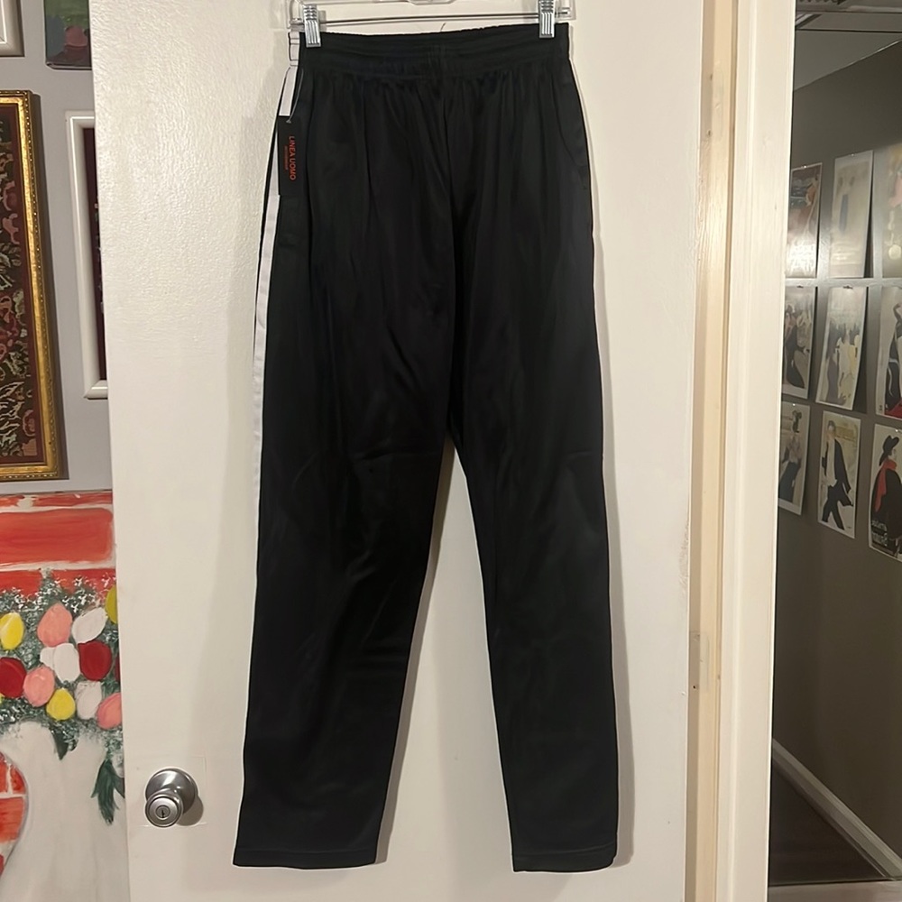 Linea Uomo mens black/white elastic drawstring waist athletic pants NWT